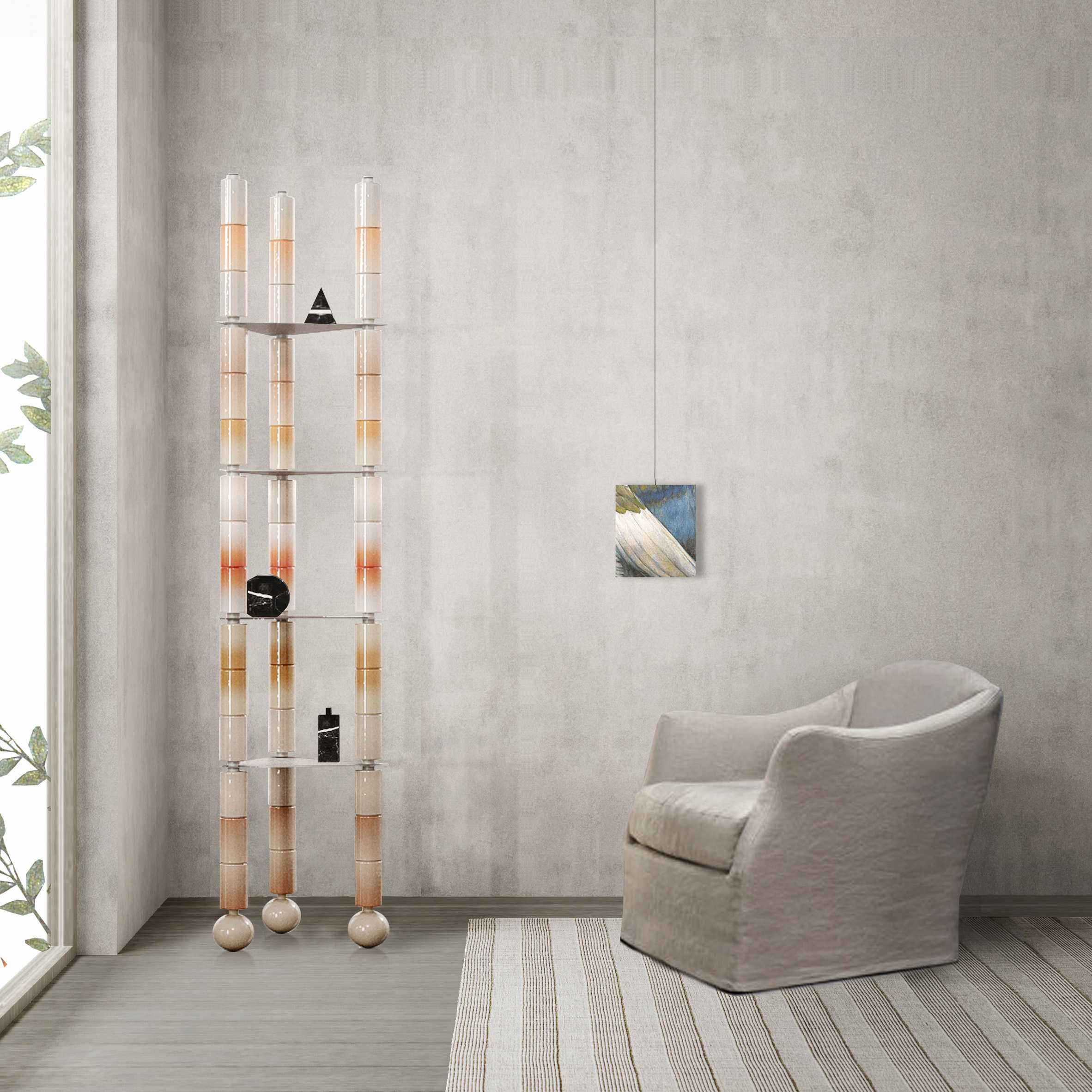 叠放的陶瓷圆柱体以制造脆弱的家具和灯具