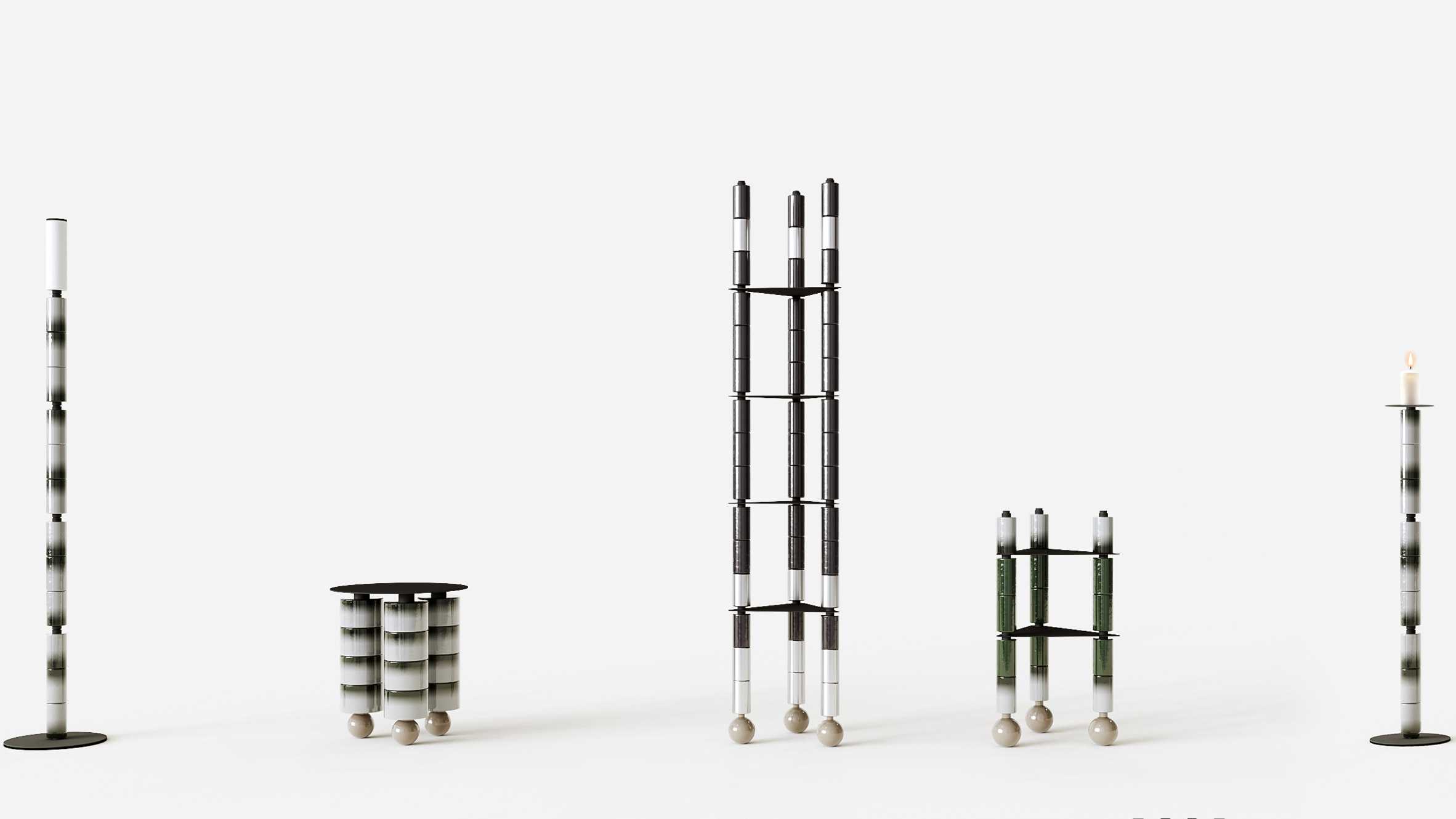 叠放的陶瓷圆柱体以制造脆弱的家具和灯具