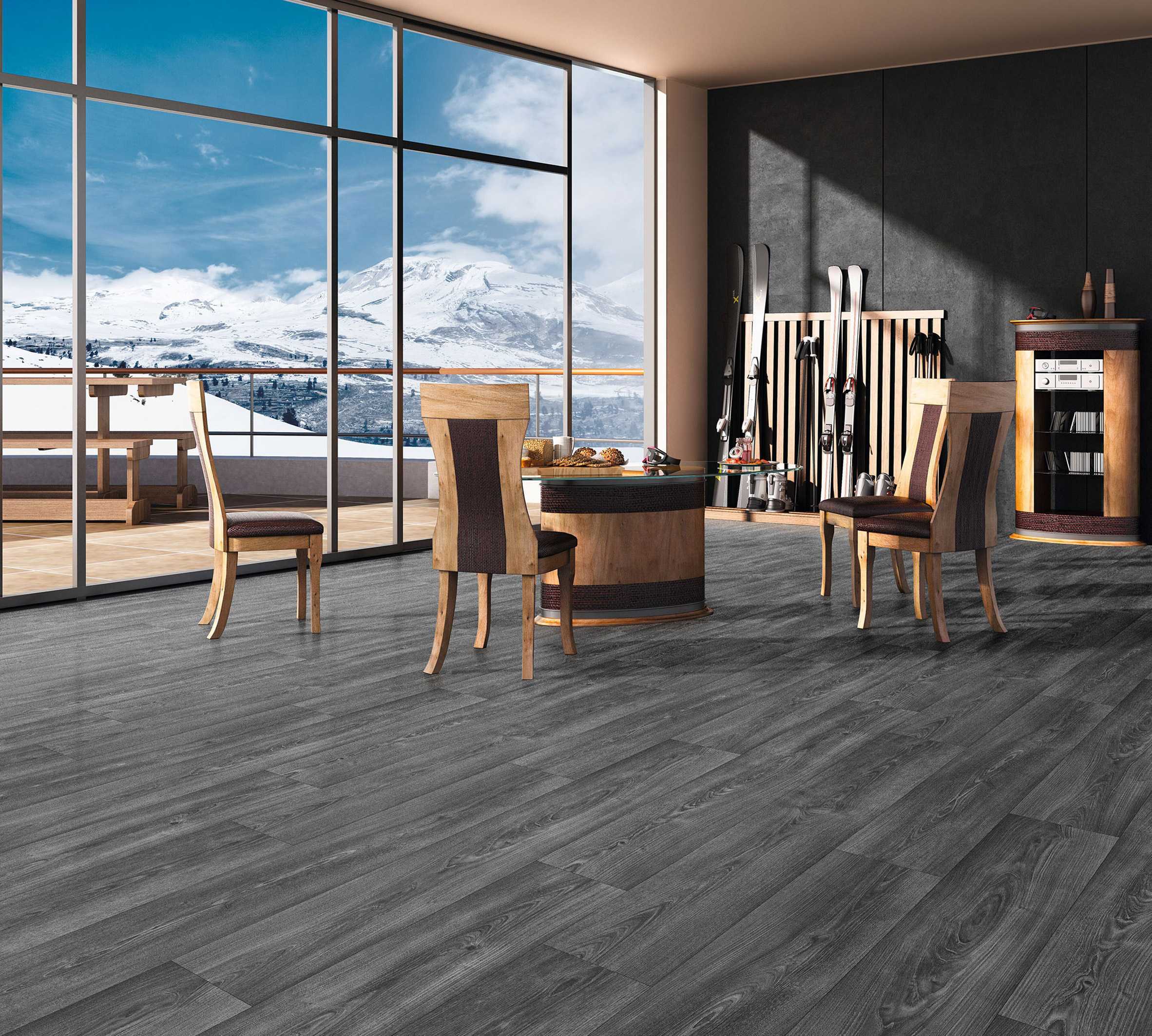 英国制造商Forbo设计用于滑雪胜地内部的防水Flotex地板